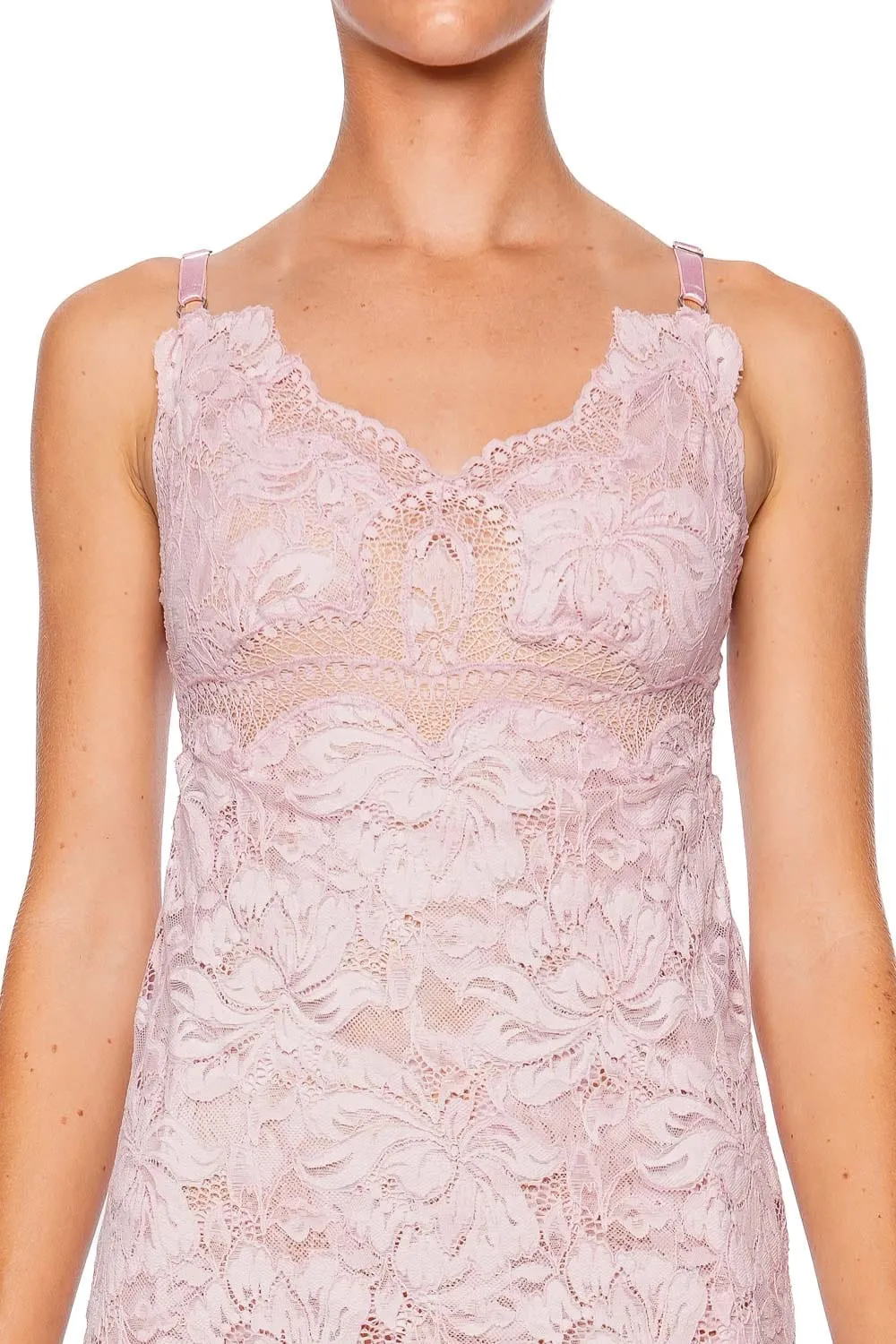 Powder Pink Scalloped Lace Maxi Dress