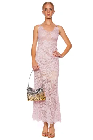 Powder Pink Scalloped Lace Maxi Dress