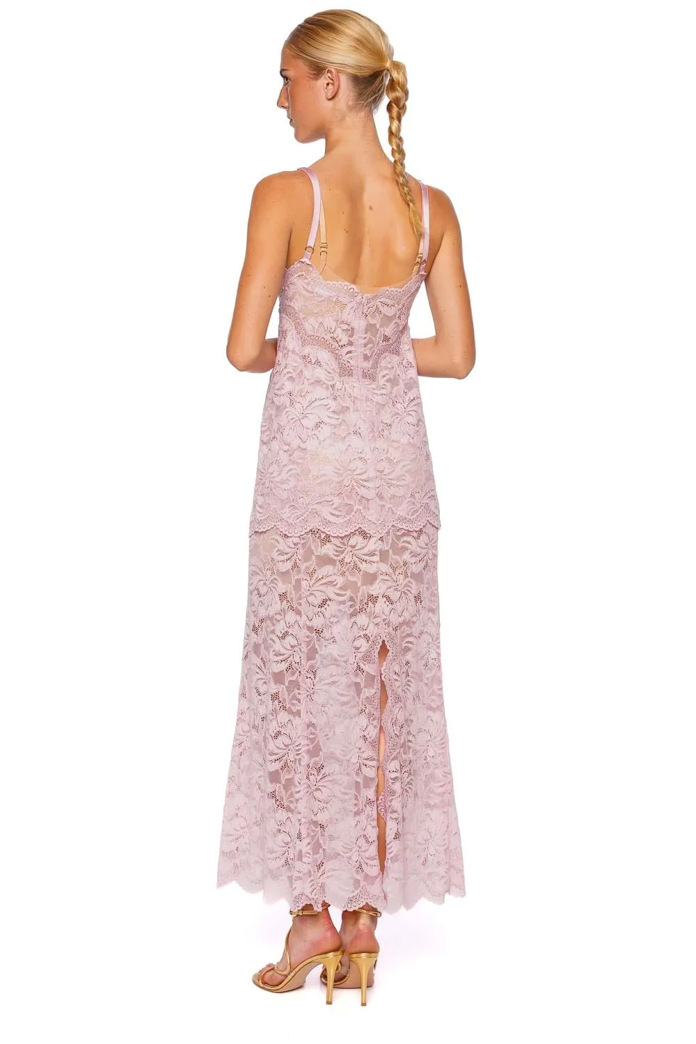 Powder Pink Scalloped Lace Maxi Dress