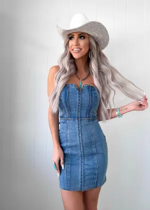 Prairie Blues Strapless Denim Dress - Medium Wash