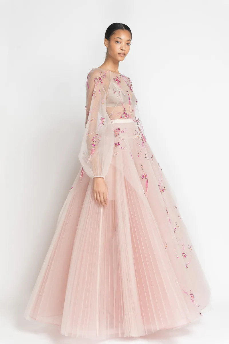Preciosa Jhoti Embroidery Tulle Ball Gown with Pleated Skirt