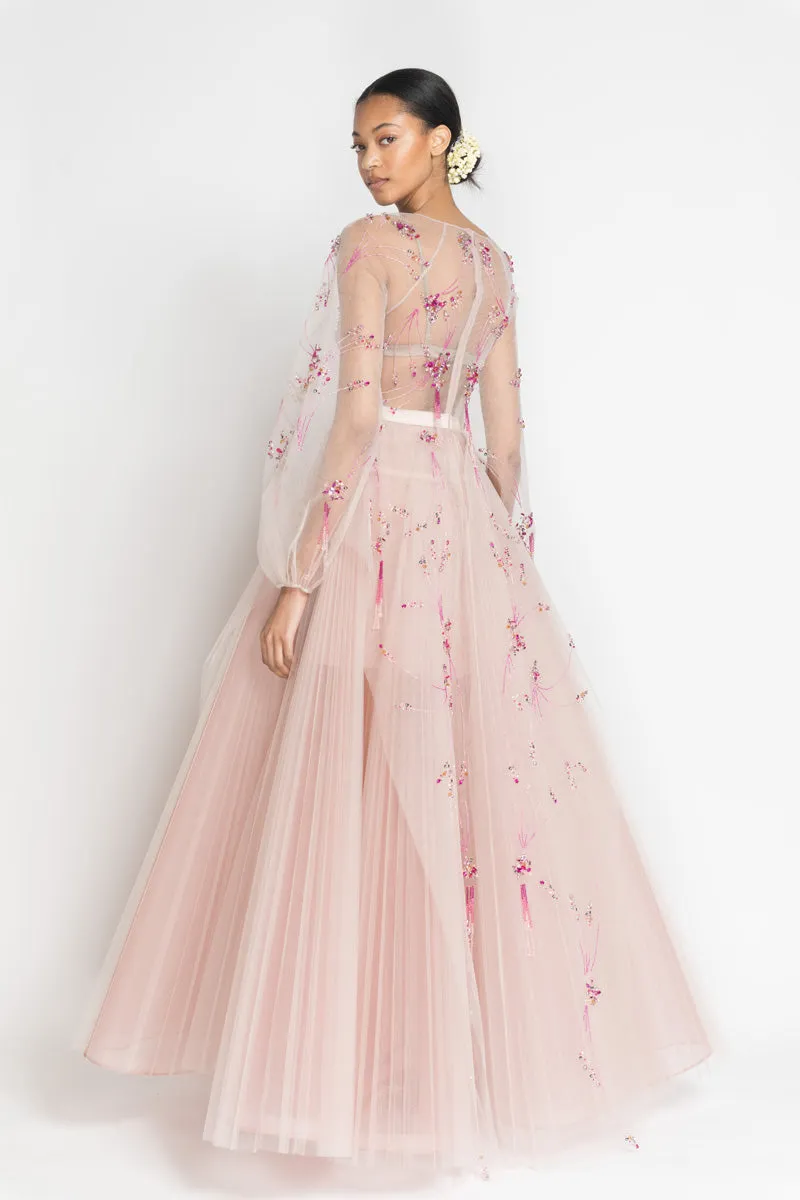 Preciosa Jhoti Embroidery Tulle Ball Gown with Pleated Skirt