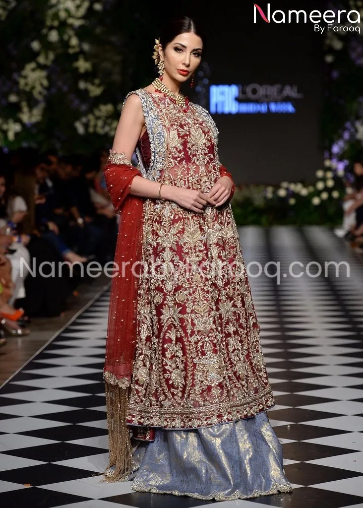 Premium Red Embroidered Bridal Lehenga Gown #BN130