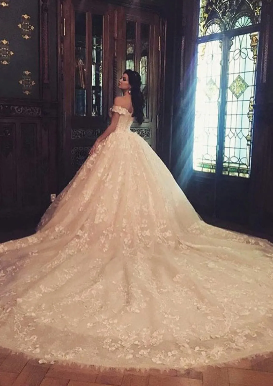 Princess Sweetheart Cathedral Ball Gown Lace Wedding Dress