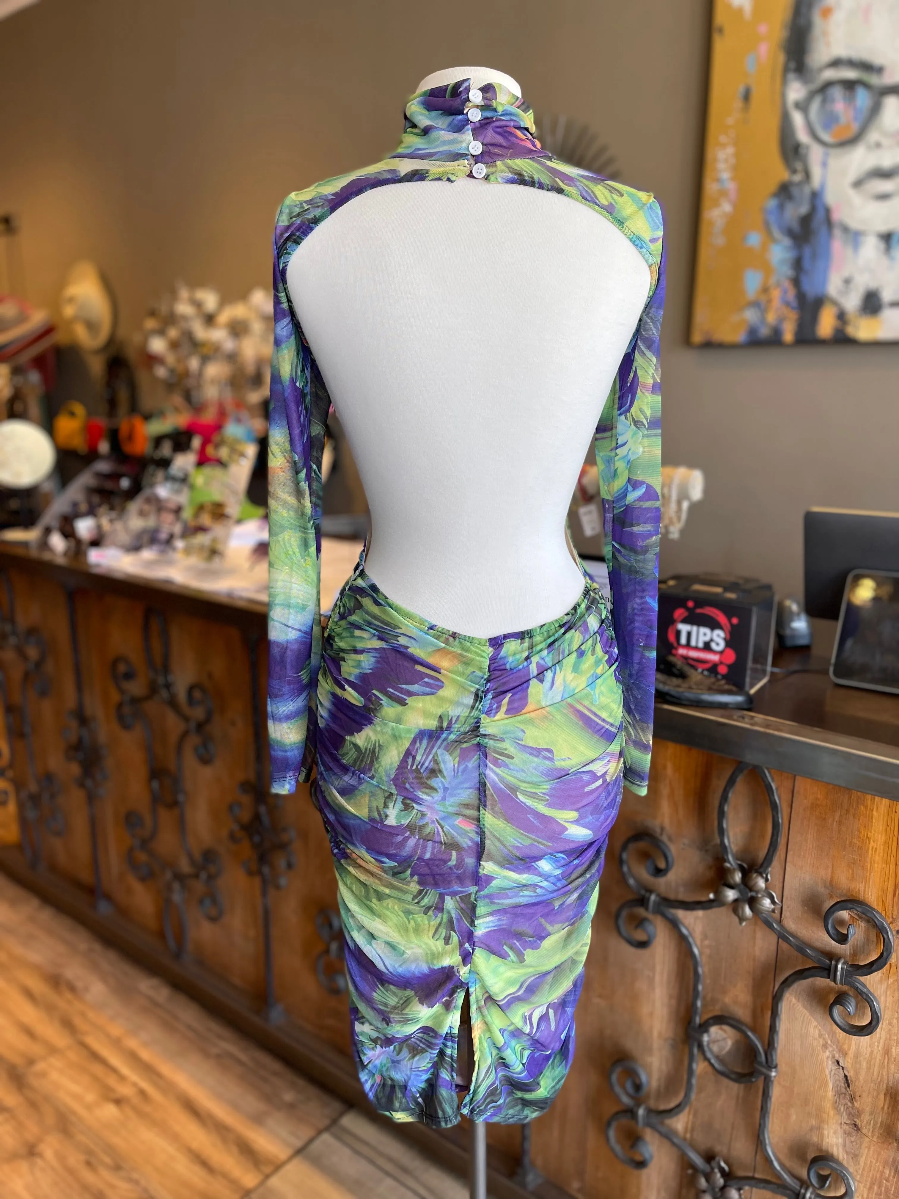 Printed Backless Scrunge TN Dress