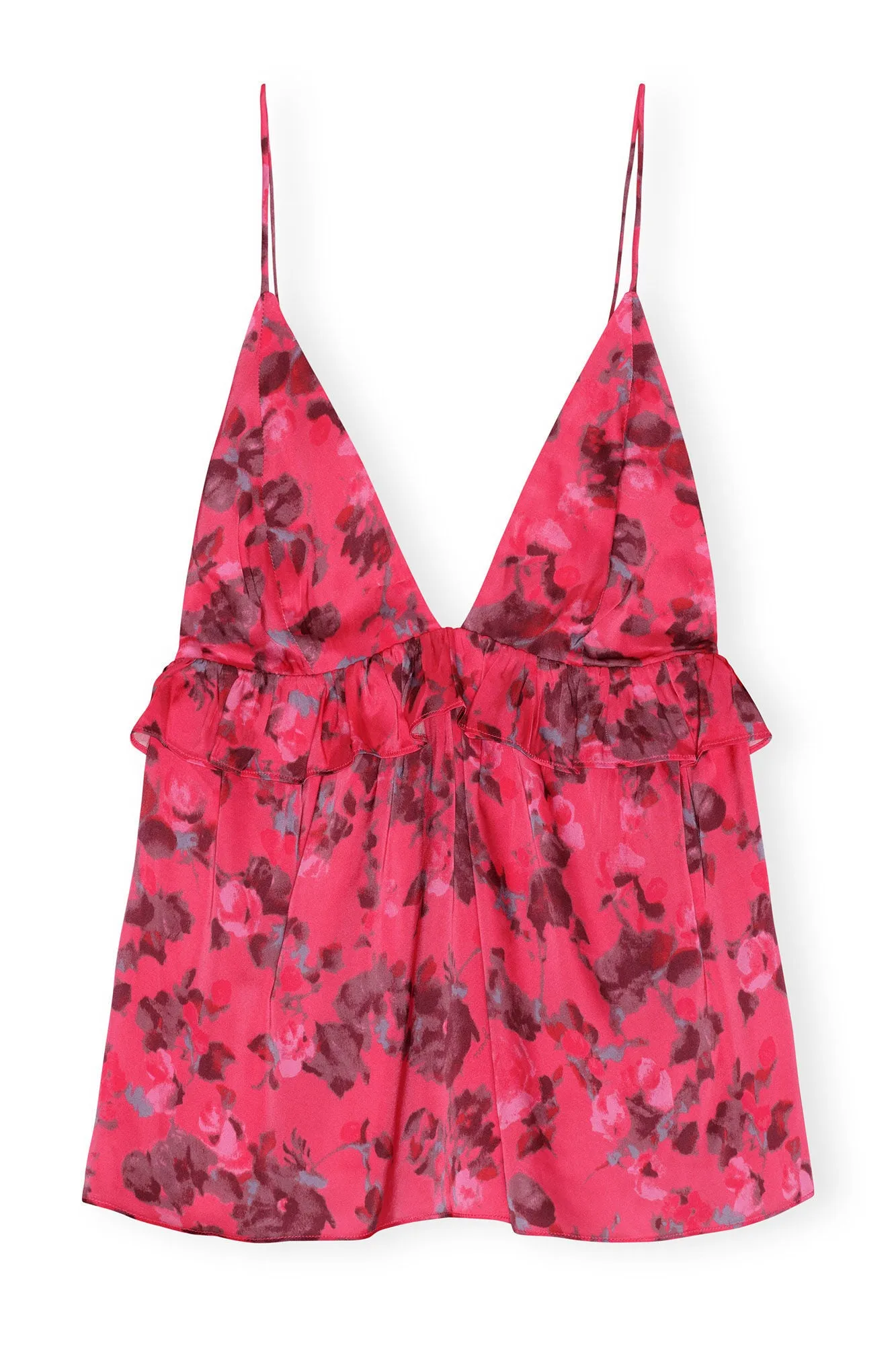 Printed Satin Strap Top | Raspberry Wine