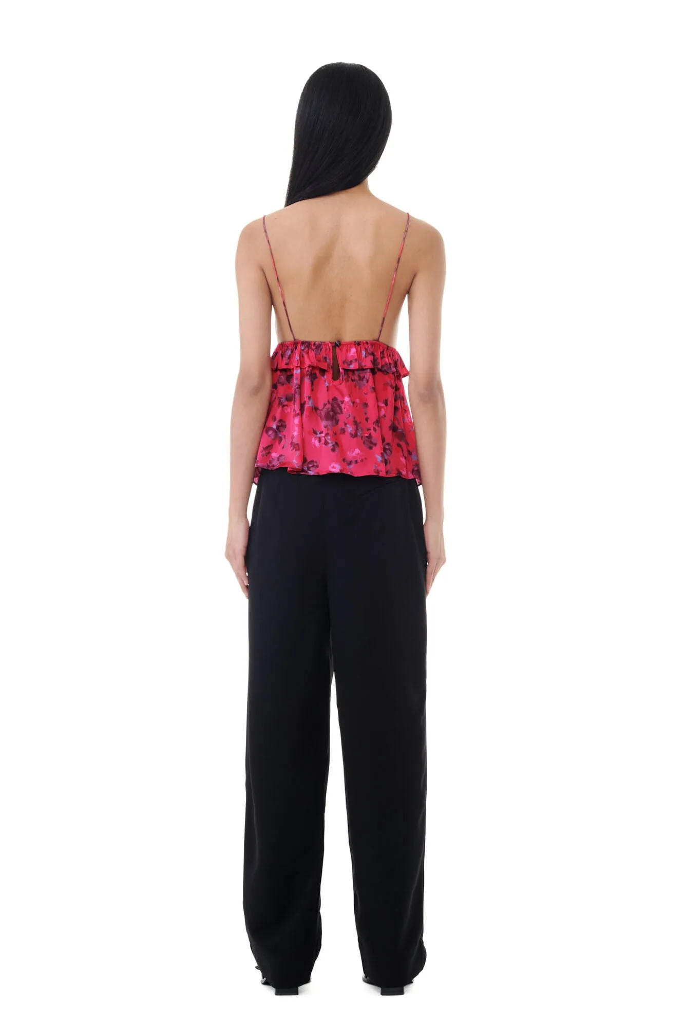 Printed Satin Strap Top | Raspberry Wine
