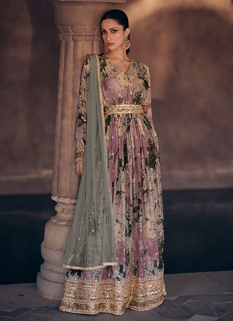 Purple Multi Digital Printed Sequence Embroidered Anarkali Gown