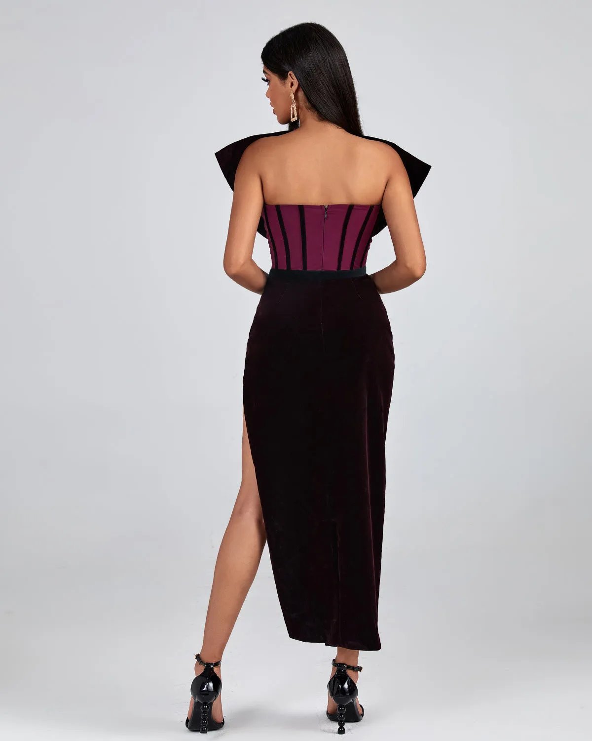 Purple Velvet Backless Dress