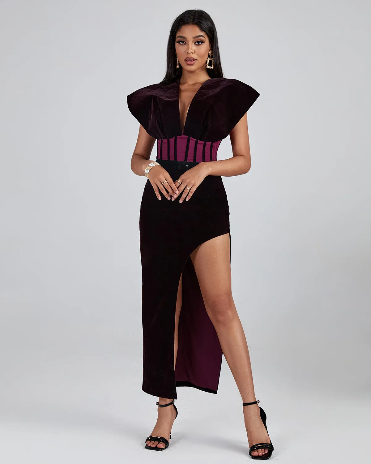 Purple Velvet Backless Dress