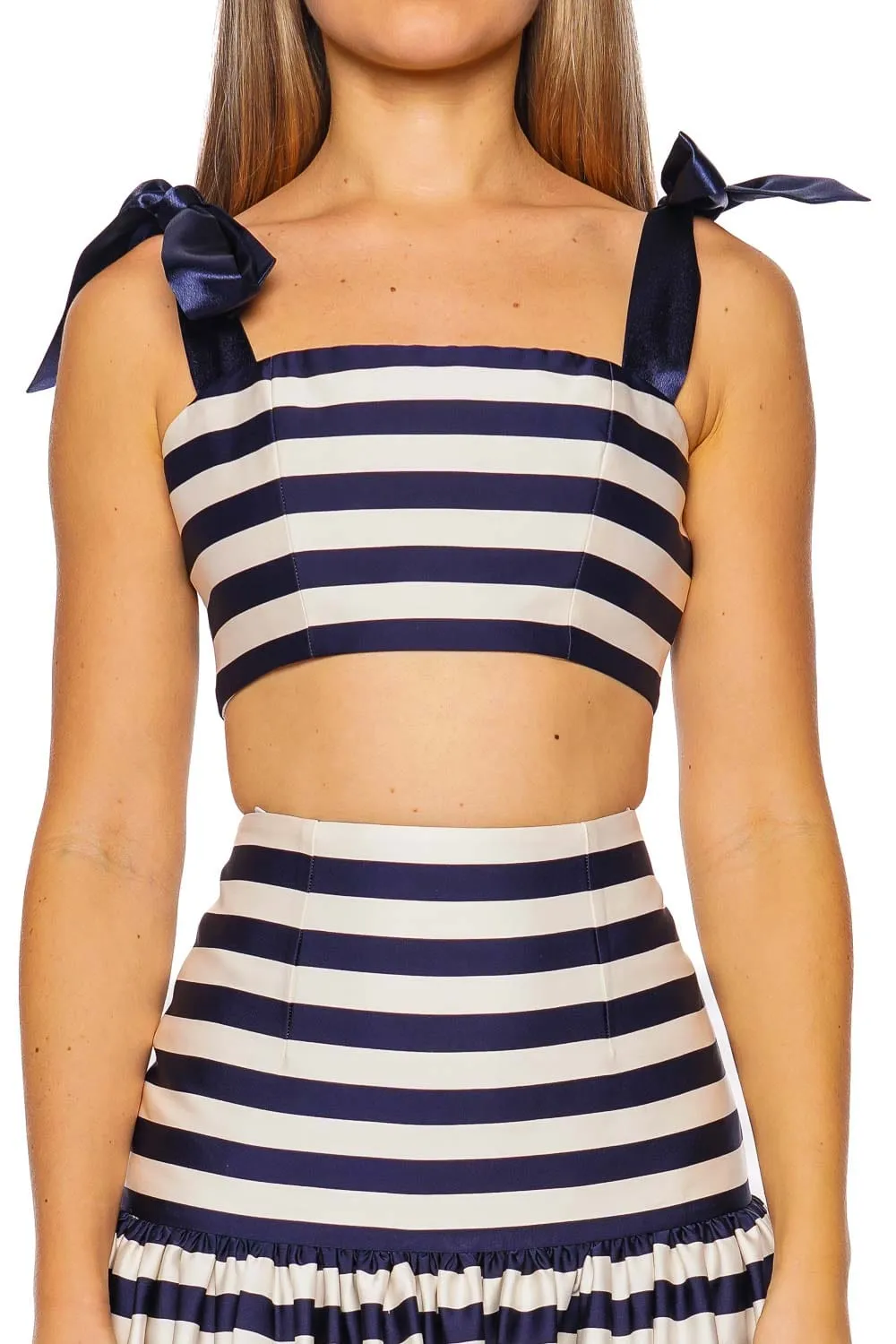 Quinn Striped Tie Shoulder Crop Top