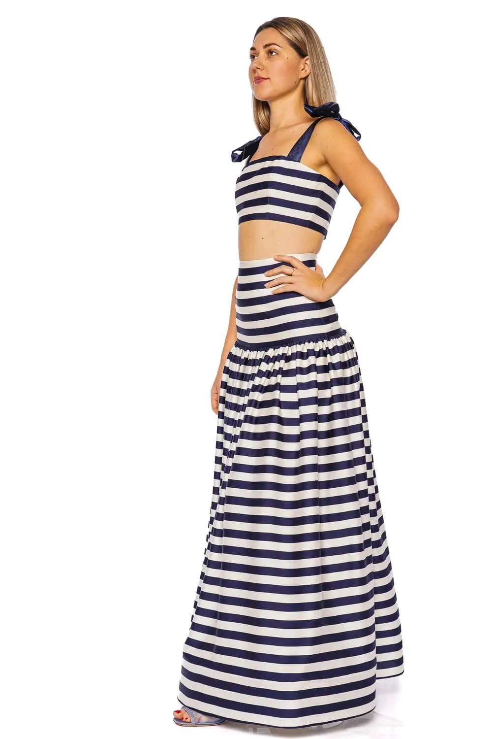 Quinn Striped Tie Shoulder Crop Top