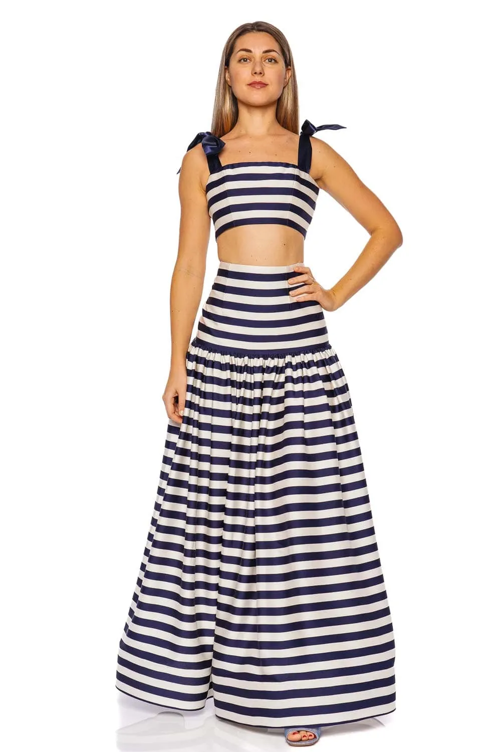 Quinn Striped Tie Shoulder Crop Top