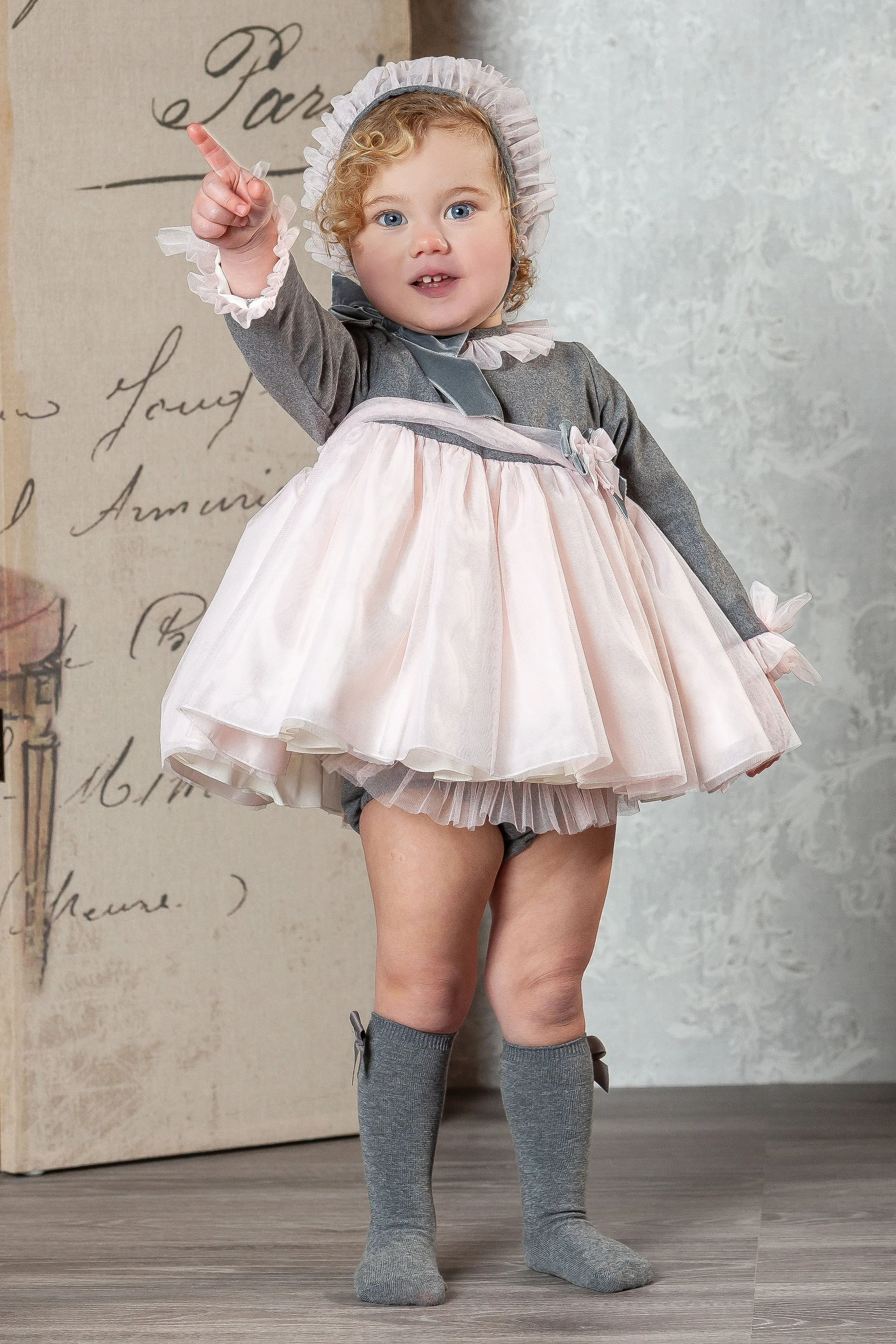 "Violette" Grey & Pink Tulle Dress Set
