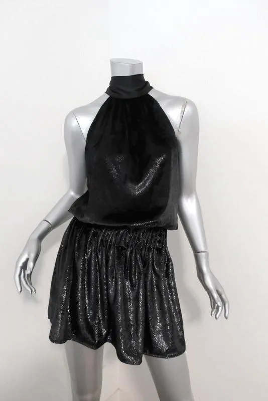 Ramy Brook Mini Dress Lori Black Metallic Velvet Size Extra Extra Small NEW