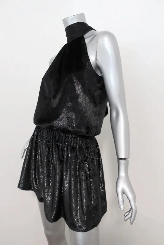 Ramy Brook Mini Dress Lori Black Metallic Velvet Size Extra Extra Small NEW