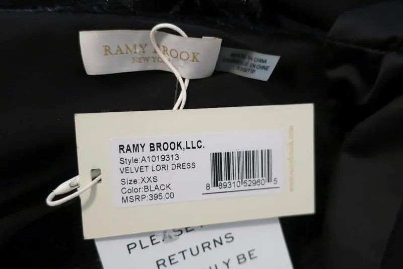 Ramy Brook Mini Dress Lori Black Metallic Velvet Size Extra Extra Small NEW