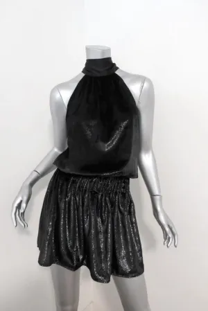 Ramy Brook Mini Dress Lori Black Metallic Velvet Size Extra Small NEW