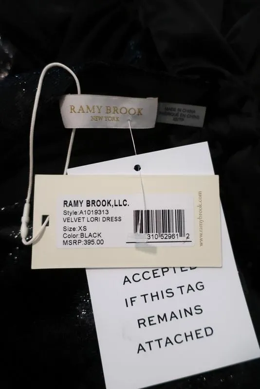 Ramy Brook Mini Dress Lori Black Metallic Velvet Size Extra Small NEW