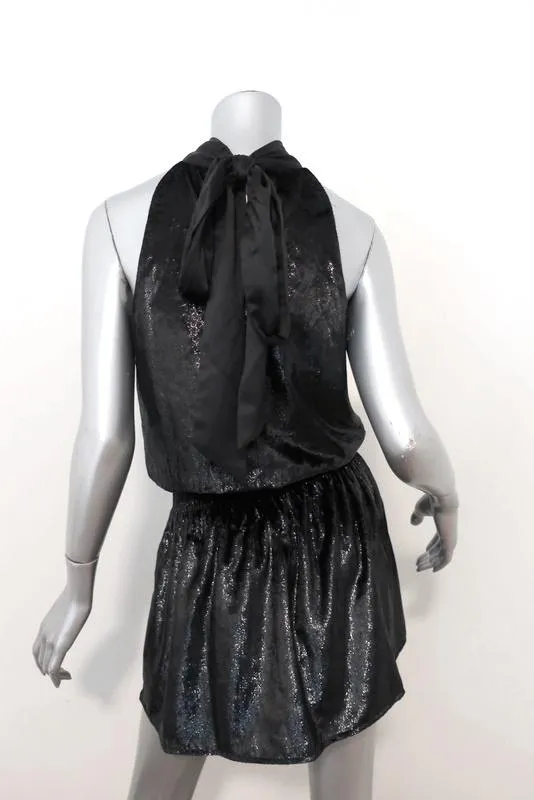 Ramy Brook Mini Dress Lori Black Metallic Velvet Size Extra Small NEW