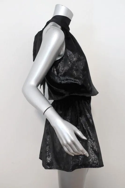 Ramy Brook Mini Dress Lori Black Metallic Velvet Size Extra Small NEW