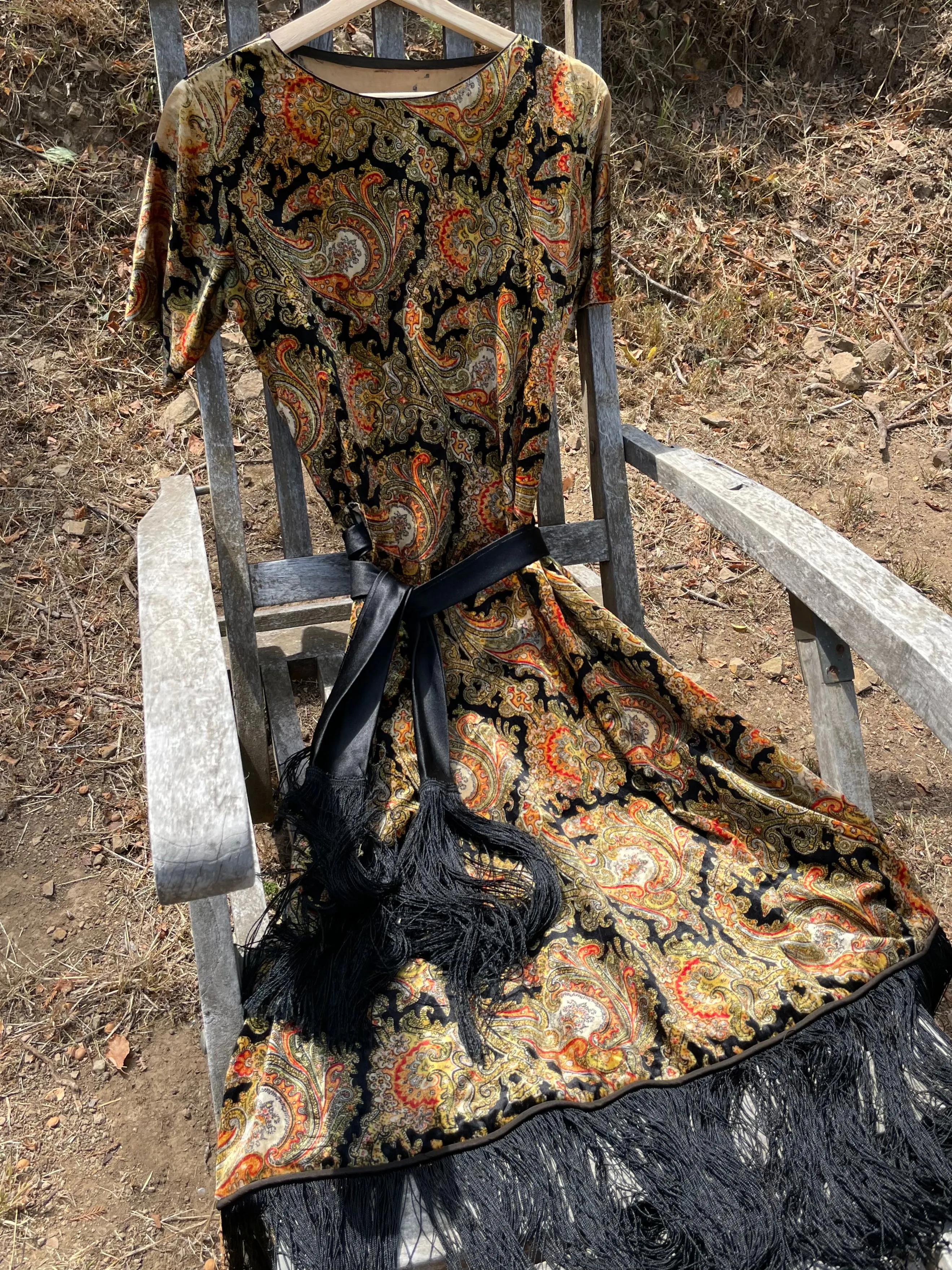 Rare 1920s Fringe Paisley Velvet Dress