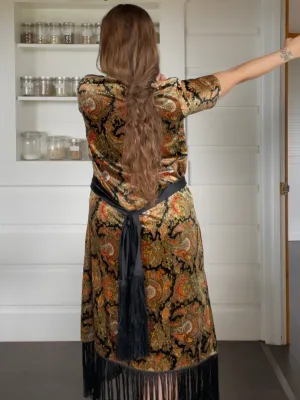 Rare 1920s Fringe Paisley Velvet Dress