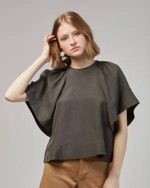 Ravine silk linen top in charcoal