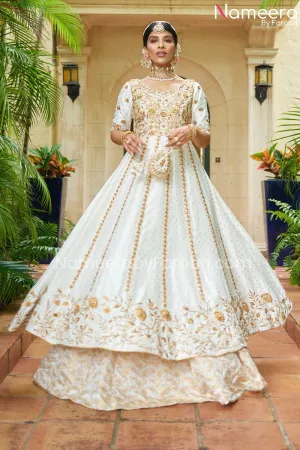 Raw Silk White Pakistani Bridal Gown with Lehnga #BS575