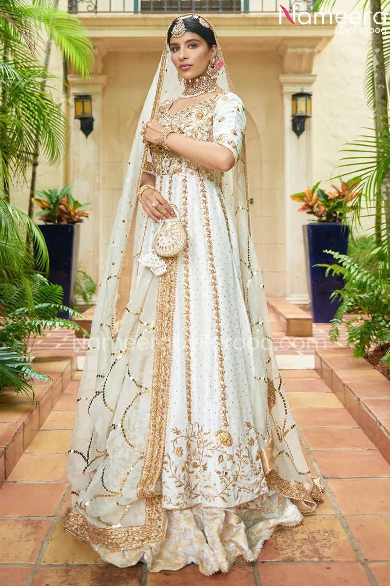 Raw Silk White Pakistani Bridal Gown with Lehnga #BS575