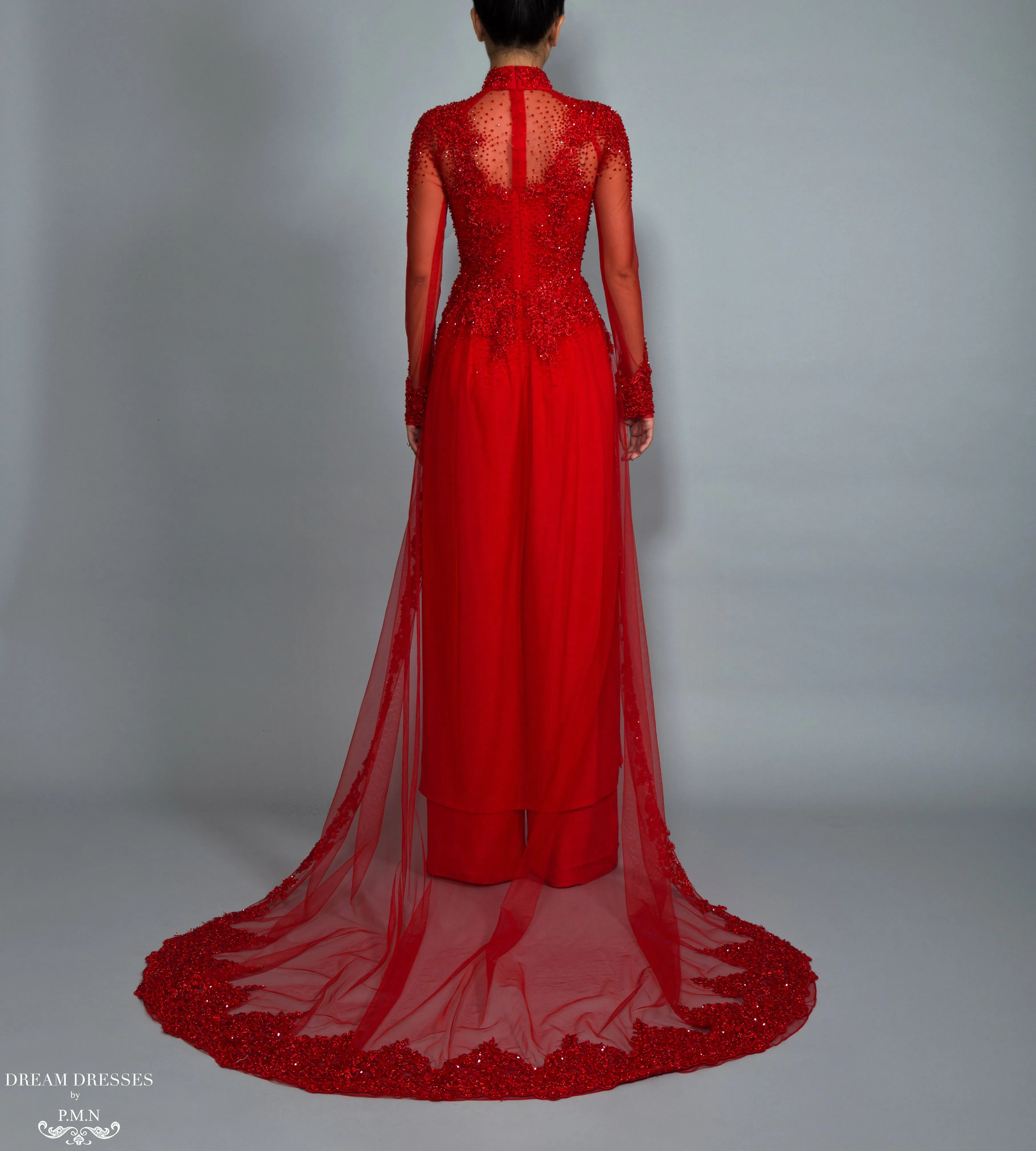 Red Bridal Ao Dai | Vietnamese Bridal Dress with Embellishment (#ADALIE)