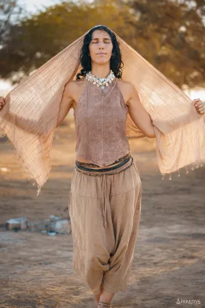 Red Earth Top >> Raw Silk >> Pecan Leaves Dyed
