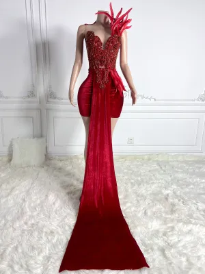Red Feathered Sleeveless Mini Dress