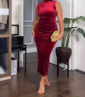 Red velvet hip dress