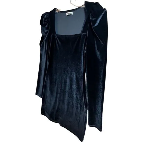Reformation Lunar Square Neck Puff Sleeve Black Velvet Long Sleeve Mini Dress M