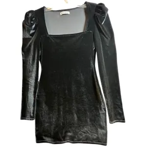 Reformation Lunar Square Neck Puff Sleeve Black Velvet Long Sleeve Mini Dress M