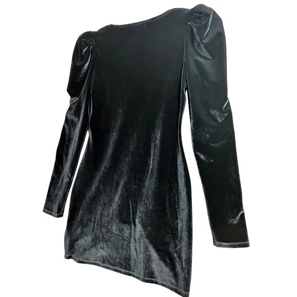 Reformation Lunar Square Neck Puff Sleeve Black Velvet Long Sleeve Mini Dress M