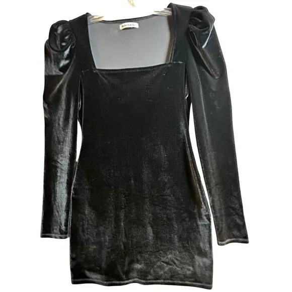 Reformation Lunar Square Neck Puff Sleeve Black Velvet Long Sleeve Mini Dress M