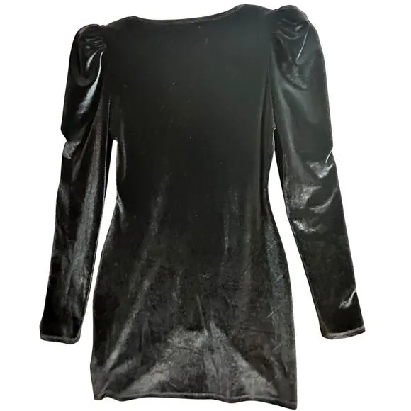 Reformation Lunar Square Neck Puff Sleeve Black Velvet Long Sleeve Mini Dress M
