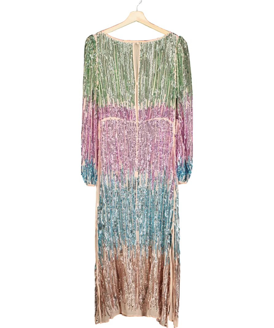 Rixo Multicoloured Rainbow Sequin Coco Dress UK S