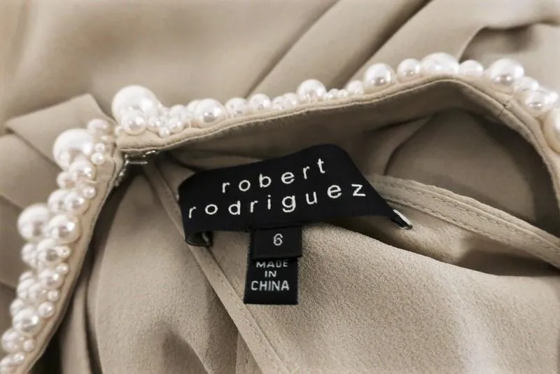Robert Rodriguez Pearl-Neck Top Beige Draped Silk Size 6 Sleeveless Blouse