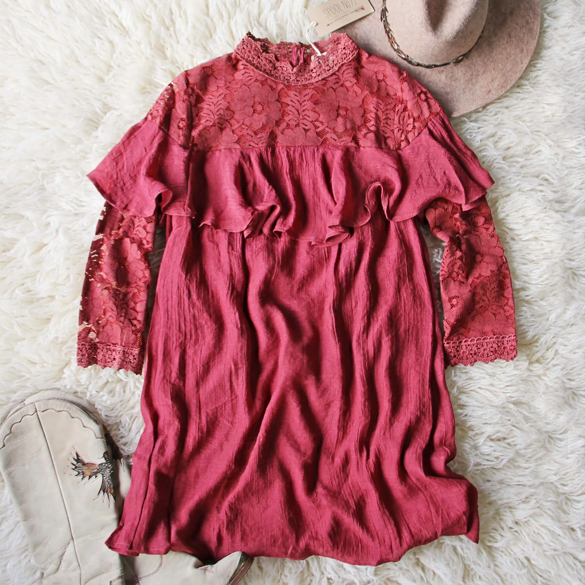 Rosalyn Lace Dress in Burgundy