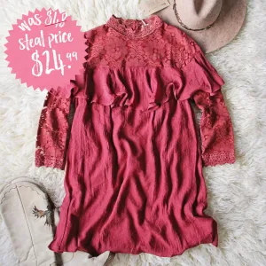 Rosalyn Lace Dress in Burgundy