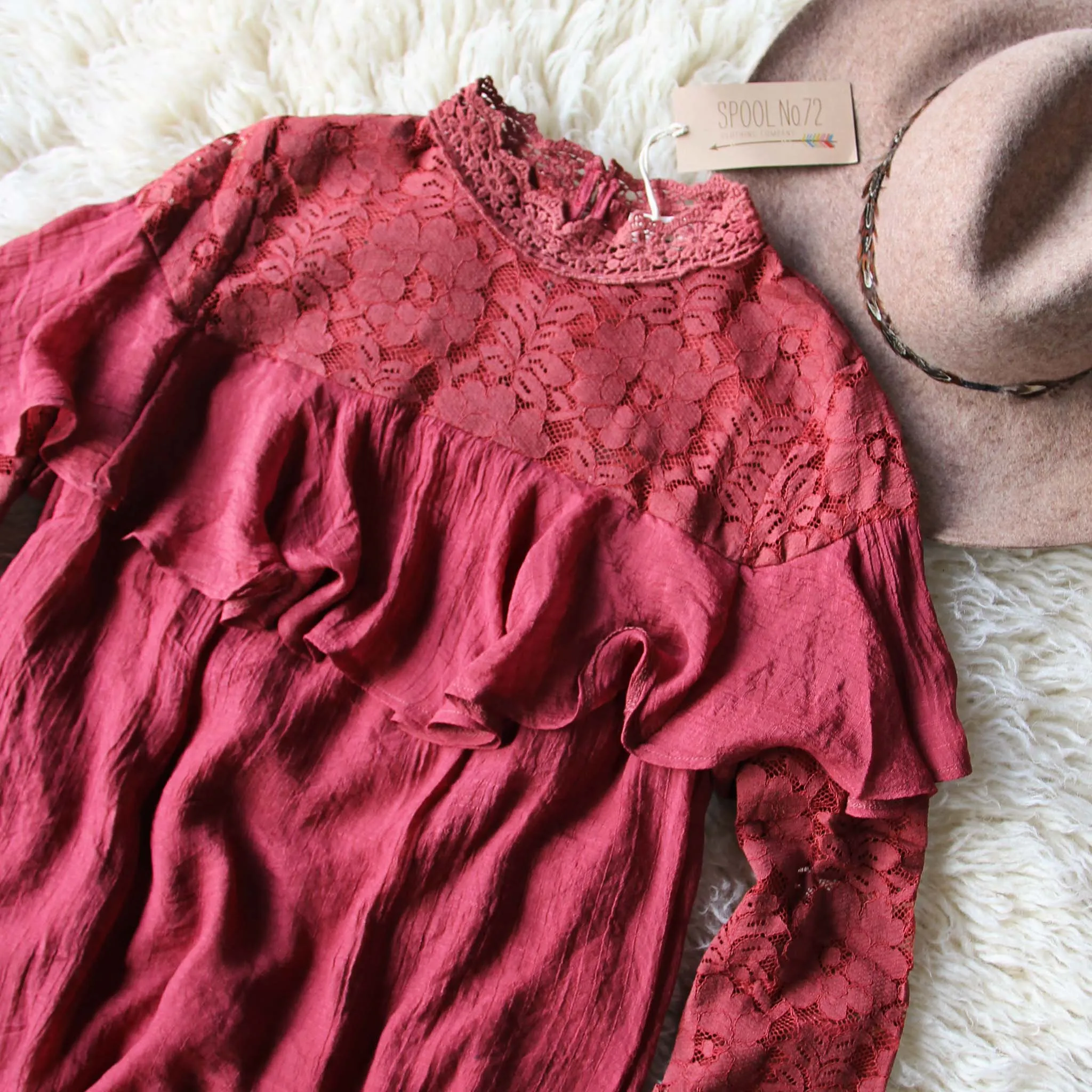 Rosalyn Lace Dress in Burgundy