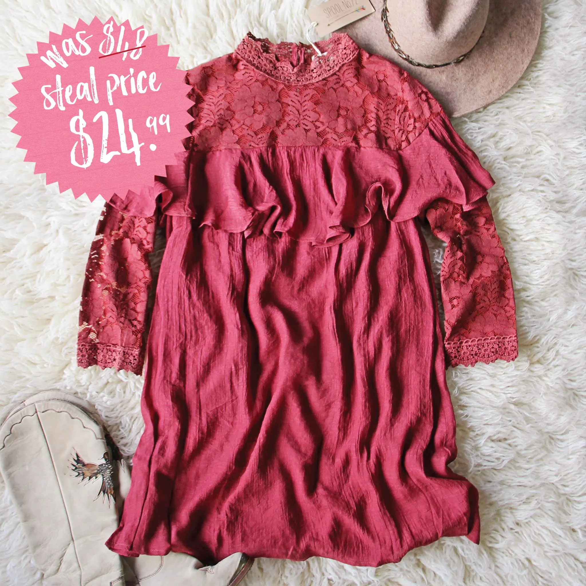 Rosalyn Lace Dress in Burgundy
