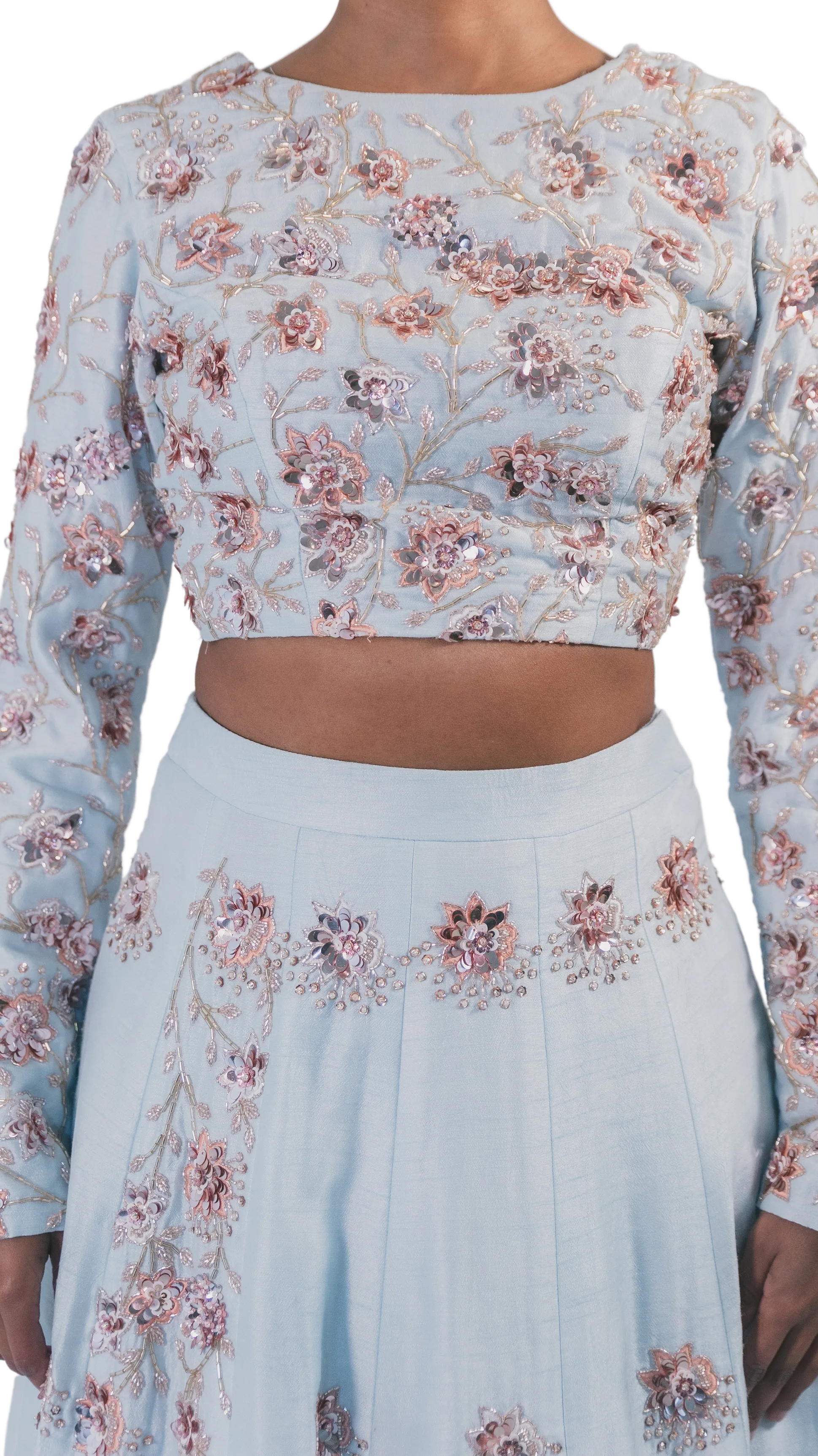 Rose Gold Floral Beaded Powder Blue Lehenga