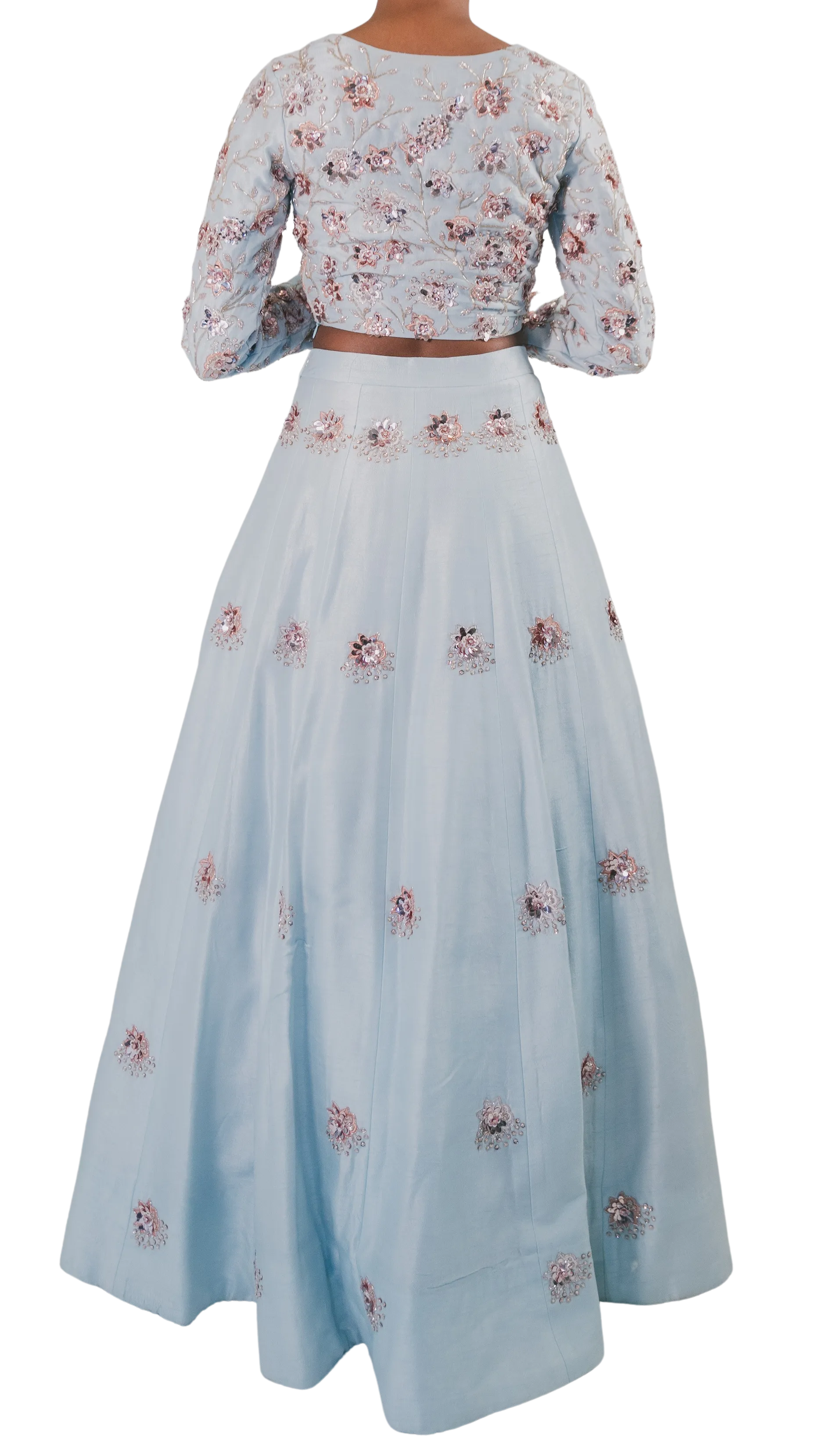 Rose Gold Floral Beaded Powder Blue Lehenga