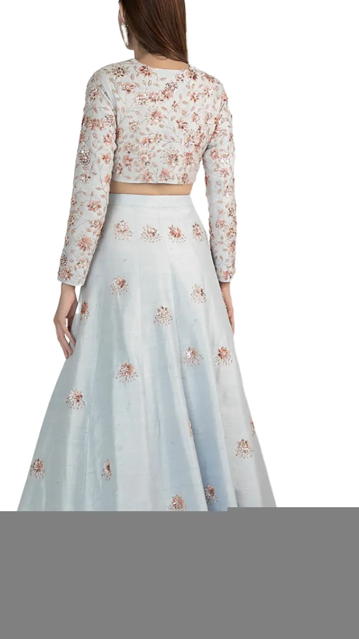 Rose Gold Floral Beaded Powder Blue Lehenga