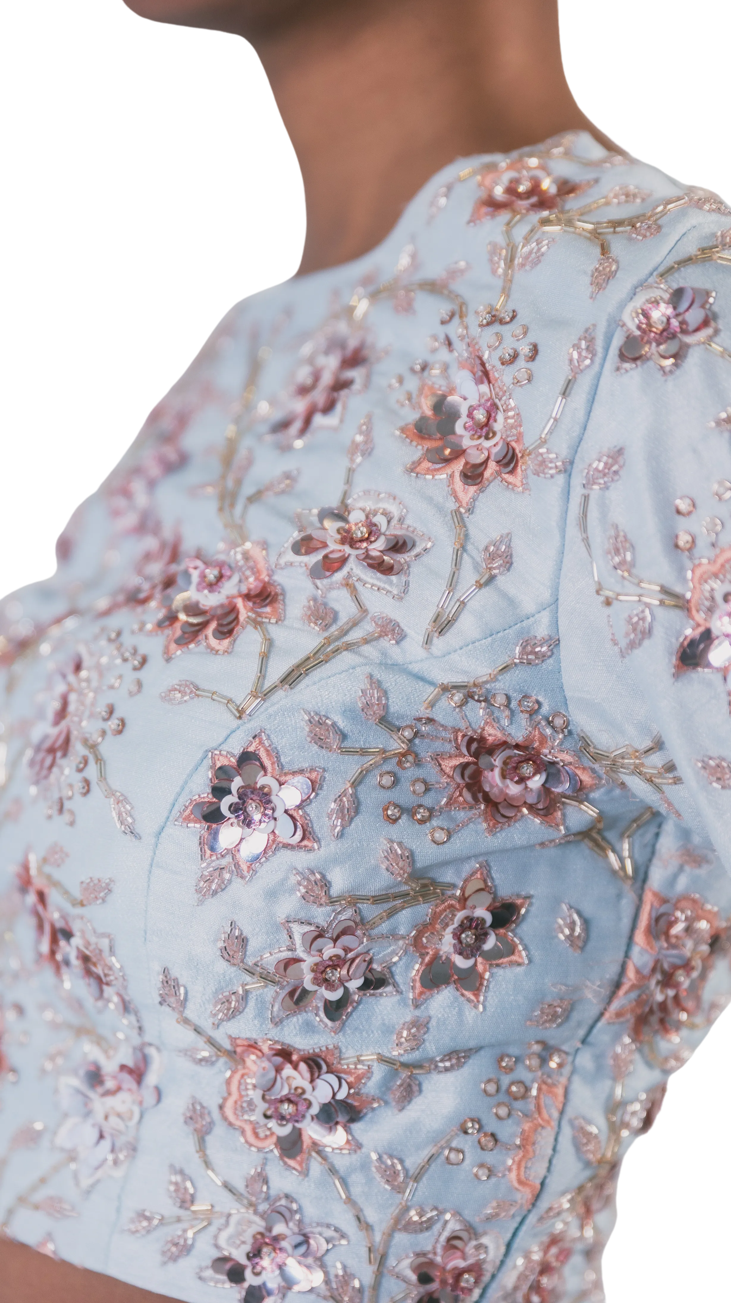 Rose Gold Floral Beaded Powder Blue Lehenga