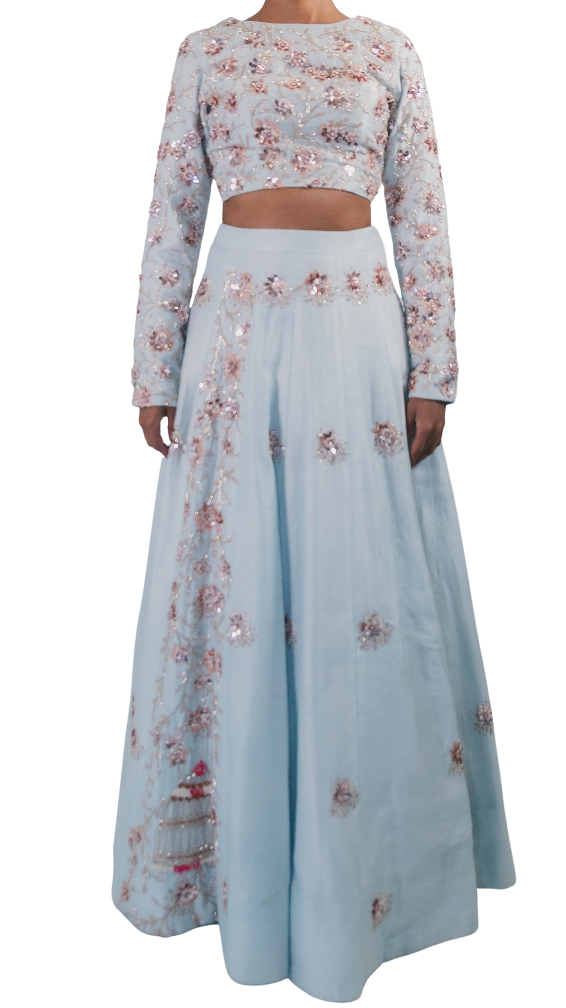 Rose Gold Floral Beaded Powder Blue Lehenga